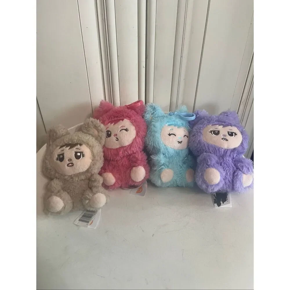 NWOT La Babies Sparkle Monster Plush Clip-On Glitter Keychain Toy Set of 4